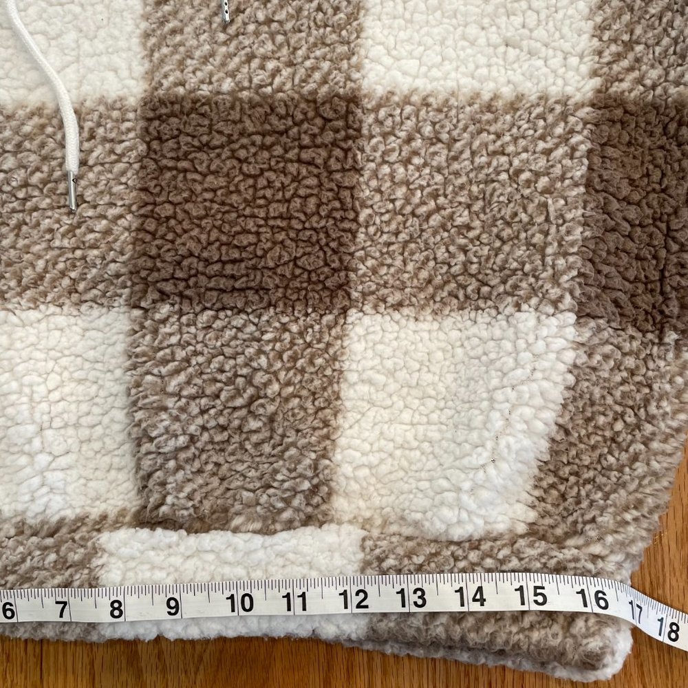 Shein Buffalo Plaid Print Drawstring Hoodie Brown White Women’s Size Small - Picture 9 of 9